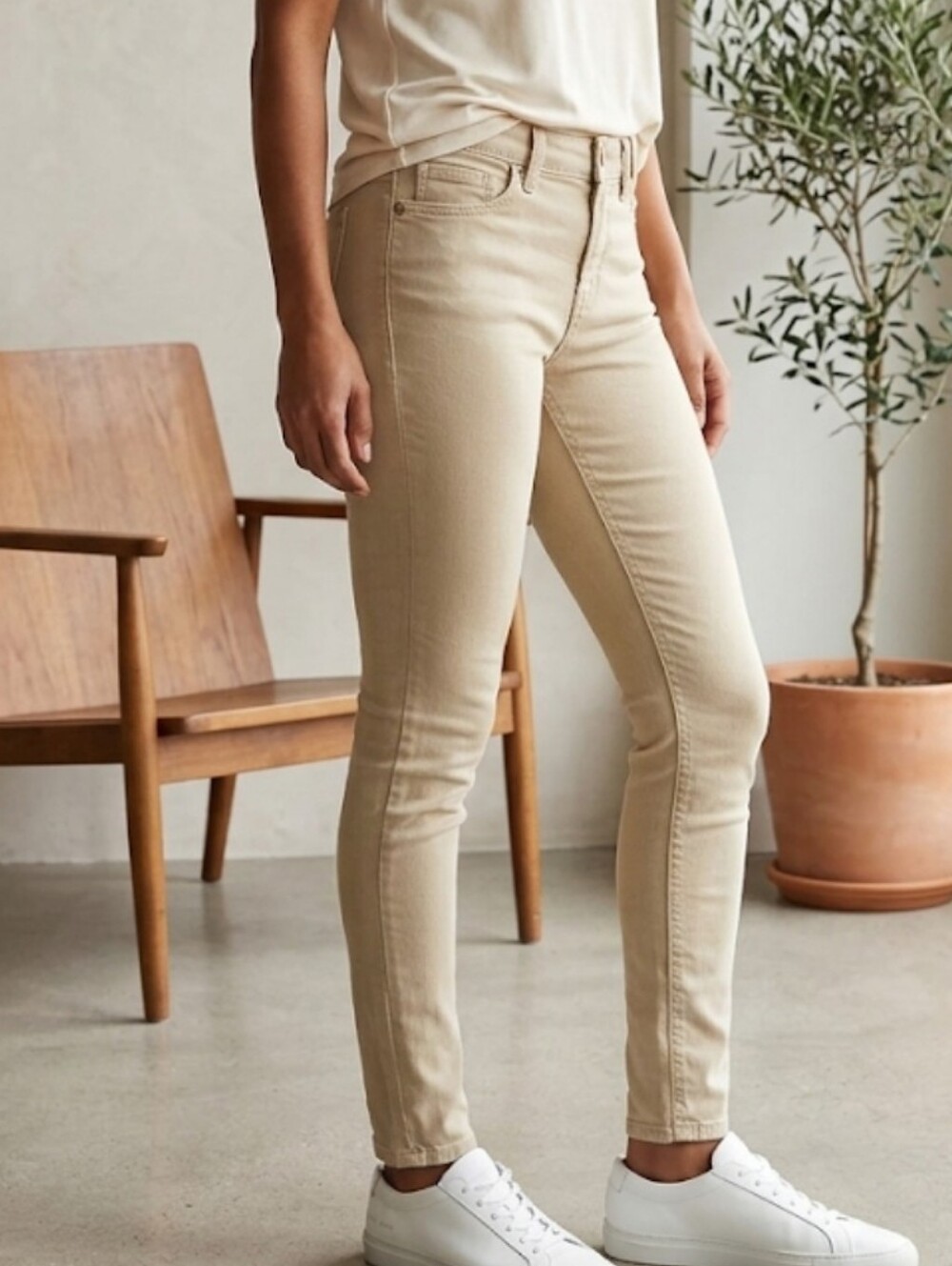 Tan Straight Leg Jeans